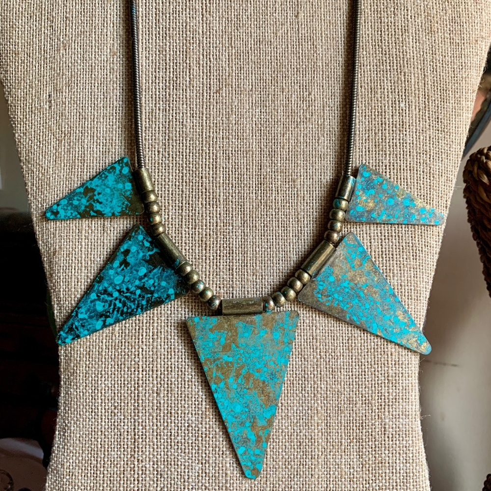 Handmade Brass Patina Triangle/Pyramid Necklace